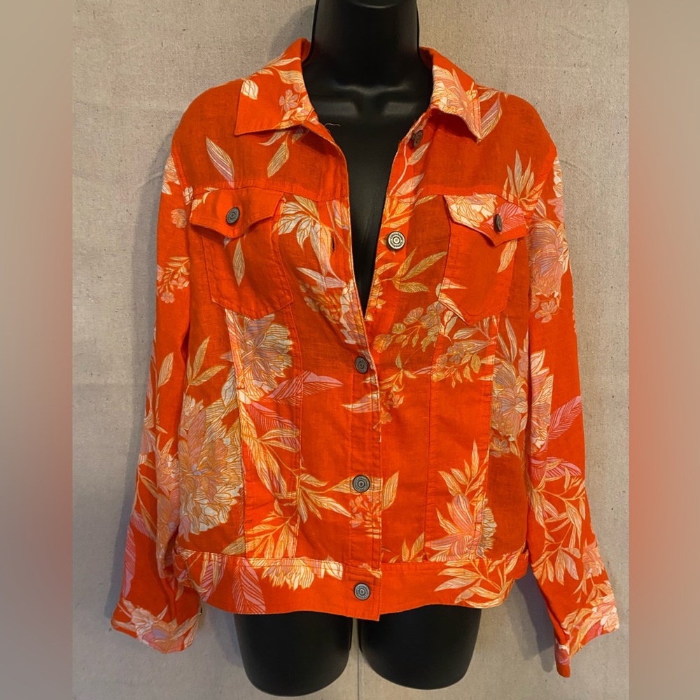 Cynthia Rowley Orange Floral Linen Jacket